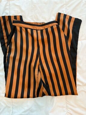 Striped Wide-Leg Trousers - Black & Copper